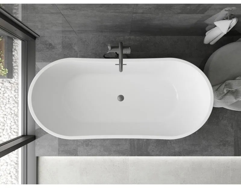 Mexen Montana, szabadon álló kád 150 x 75 cm, fehér-fekete, grafit túlfolyó, 52011507575-66