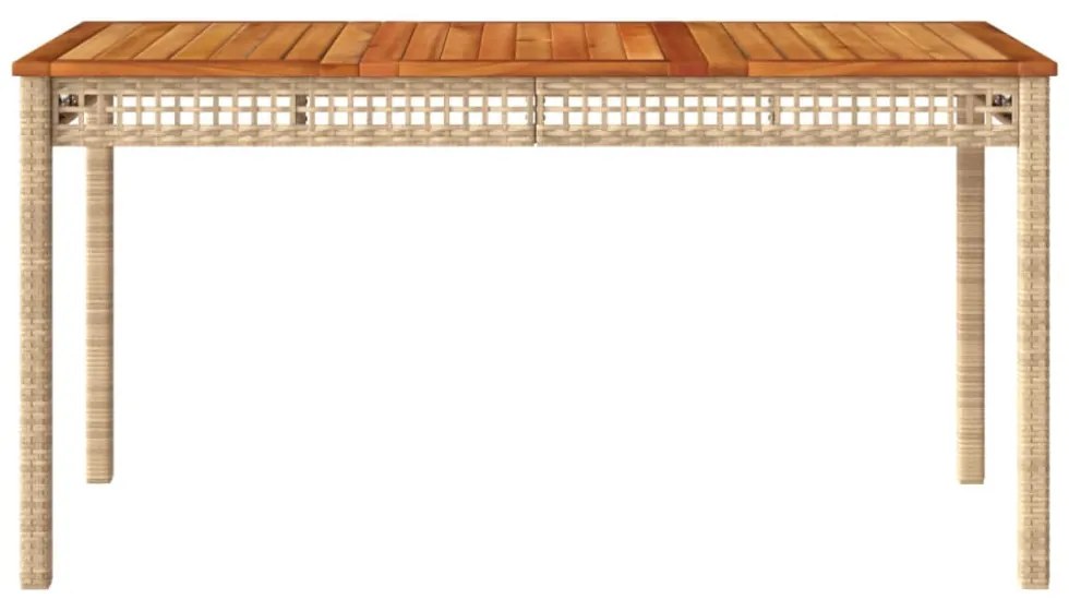 bézs polyrattan és akácfa kerti asztal 140 x 80 x 75 cm