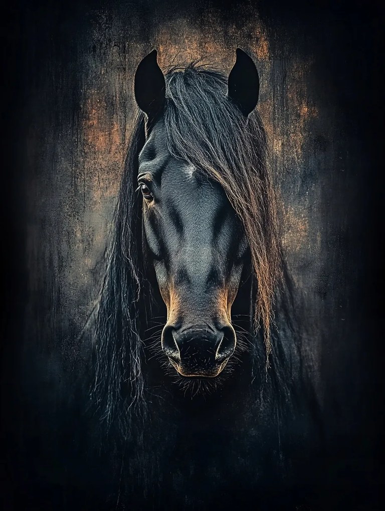 Vászonkép Canvas Fotó Portré Állat Fekete Ló Paripa Sörény 60x80