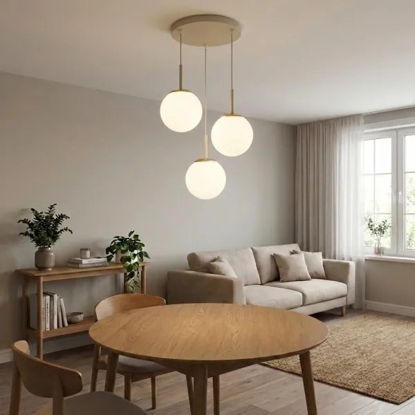 Brilagi - Kábeles csillár MILO ECRU 3xE27/60W/230V bézs/arany