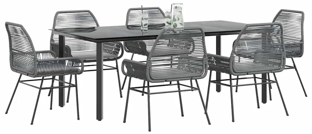 vidaXL 7 részes szürke polyrattan üveg kerti étkezőgarnitúra párnával