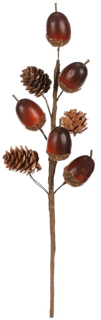 Őszi mű ág, makk és toboz, barna, 32 cm