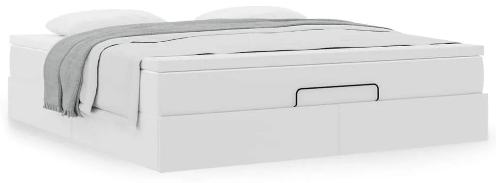 Ottomán ágykeret matraccal fehér 180x200cm műbőrrel