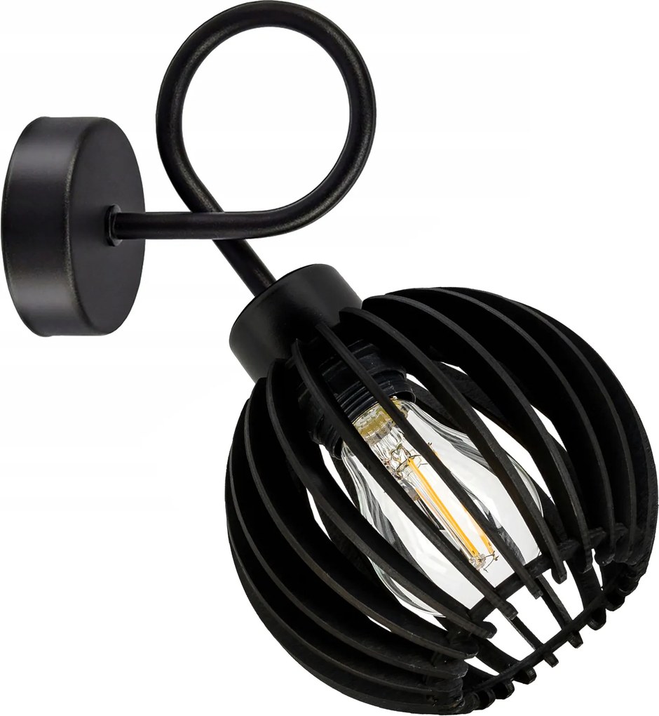 Fali lámpa E27 fix göndör loft fekete gömb fa fekete