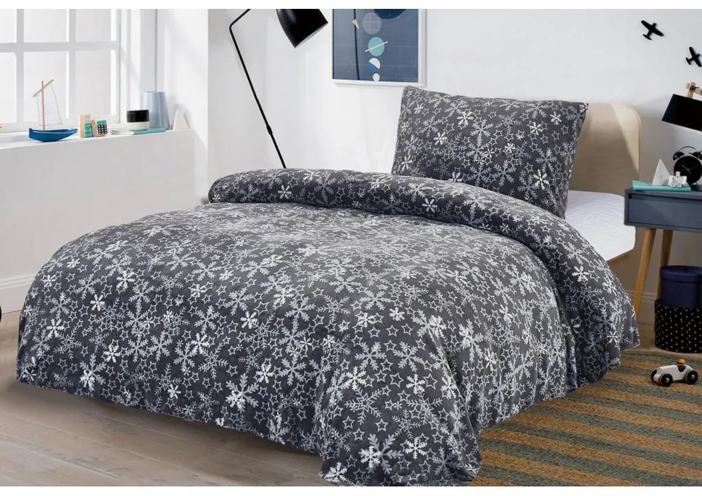 Mikroplüss ágyneműhuzat SNOWFLAKE szürke Ágyneműhuzat mérete: 70 x 90 cm | 140 x 200 cm
