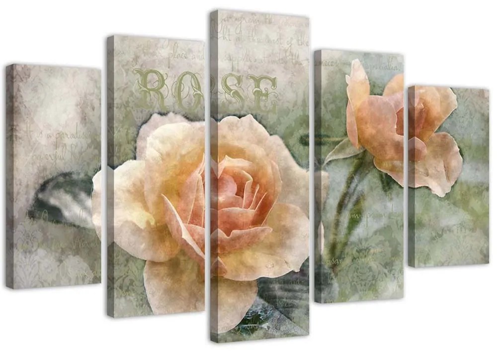 Gario Vászonkép Tea rózsák shabby chic - 5 részes Méret: 150 x 100 cm