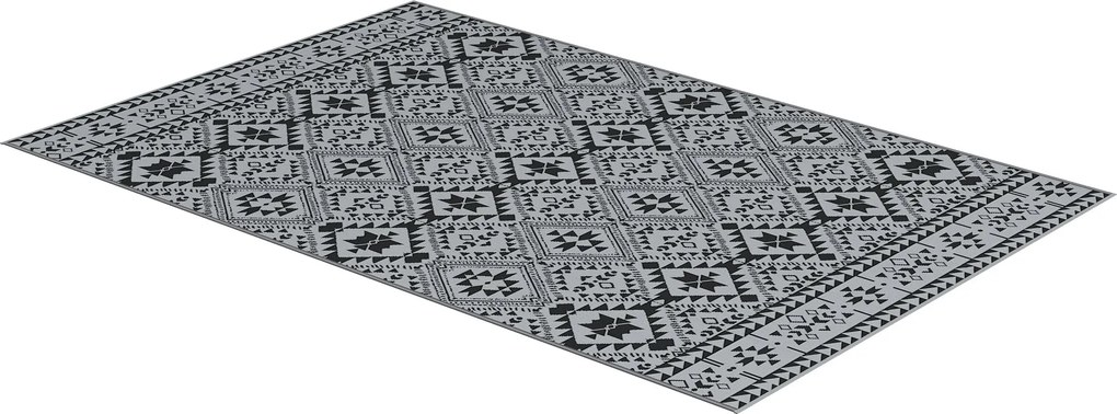 Outsunny Kerti Szőnyeg, Vízálló Reversibilis Műanyag Szőnyeg, Kerti Szőnyeg Kempinghez, Teraszra, Fekete+Szürke, 182 x 274 cm | Aosom