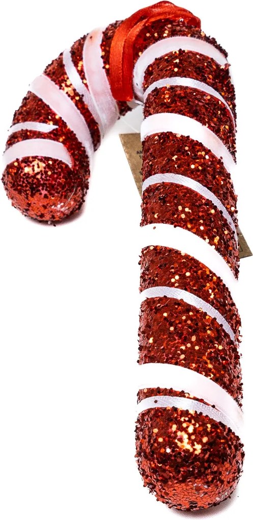 Fehér cukorpálca dísz piros masnival 16.5 cm Piros, piros-fehér szalag