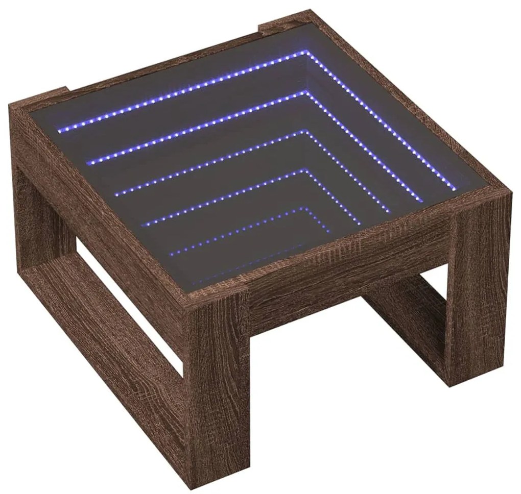 Barna tölgy végtelen hatású LED-es dohányzóasztal 50x53x30 cm