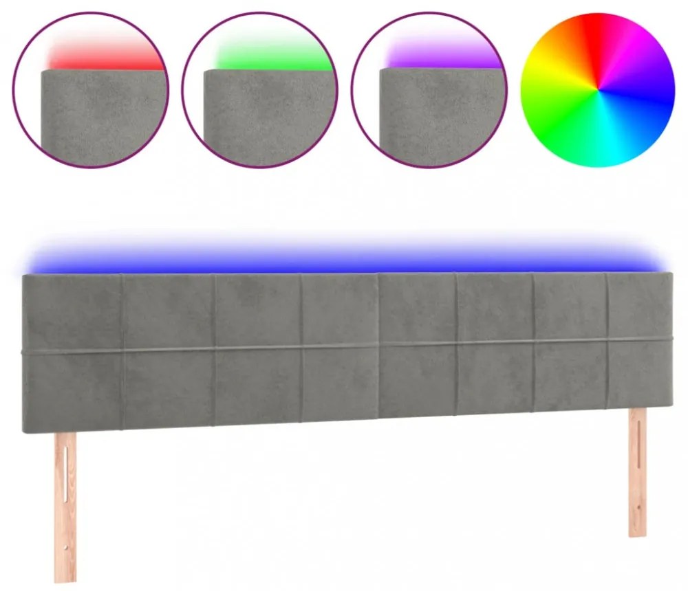 világosszürke bársony LED-es fejtámla 200x5x78/88 cm