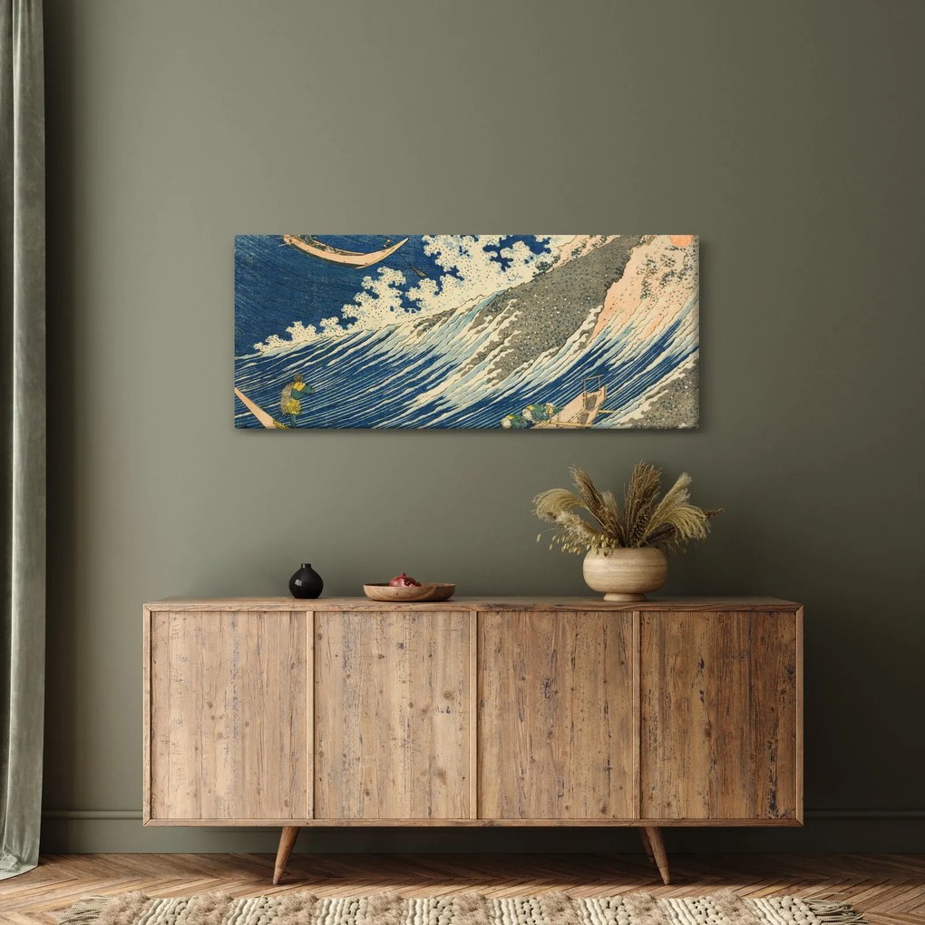 Kép - Katsushika Hokusai, Fishing Boats at Choshi in Shimosa (Soshu Choshi) , reprodukciók (120x50 cm)