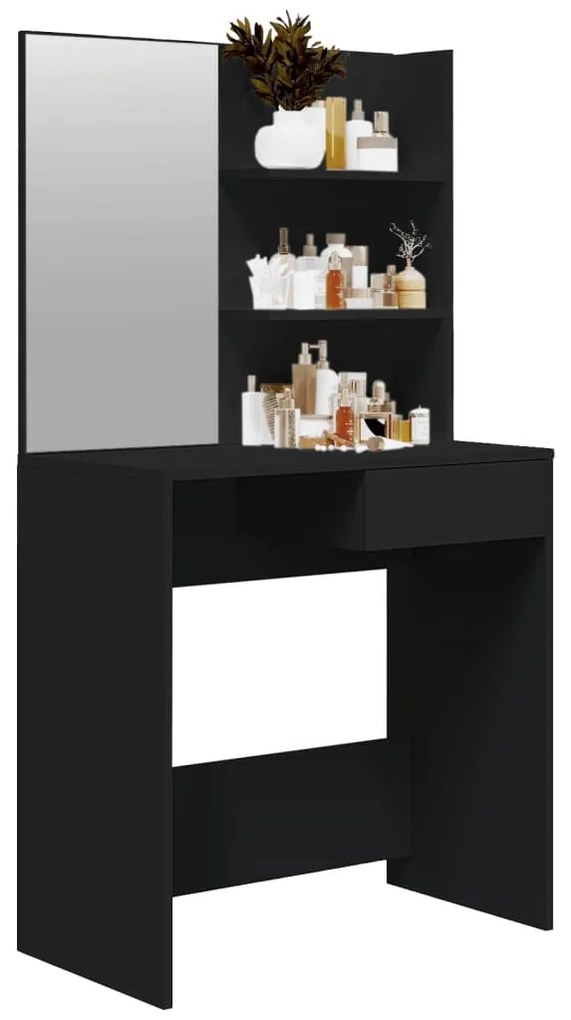 Fekete fésülködőasztal tükörrel 74,5 x 40 x 141 cm