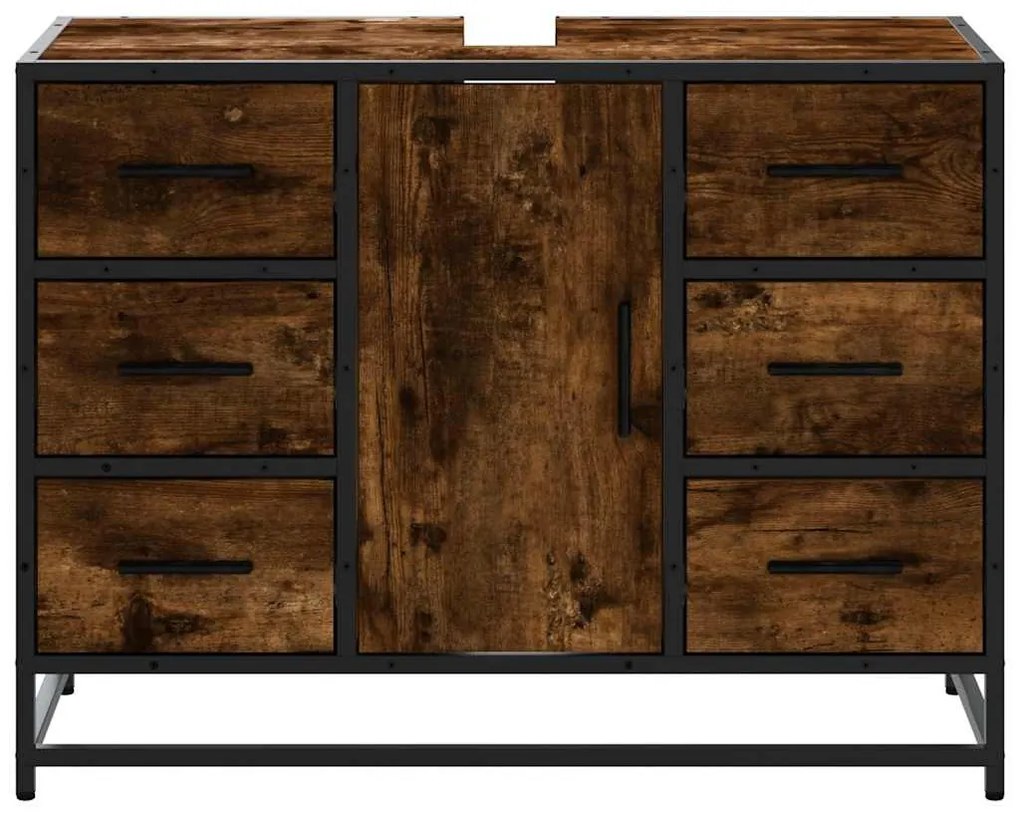 Füstös tölgy szerelt fa fürdőszobai mosdószekrény 80x33x60 cm