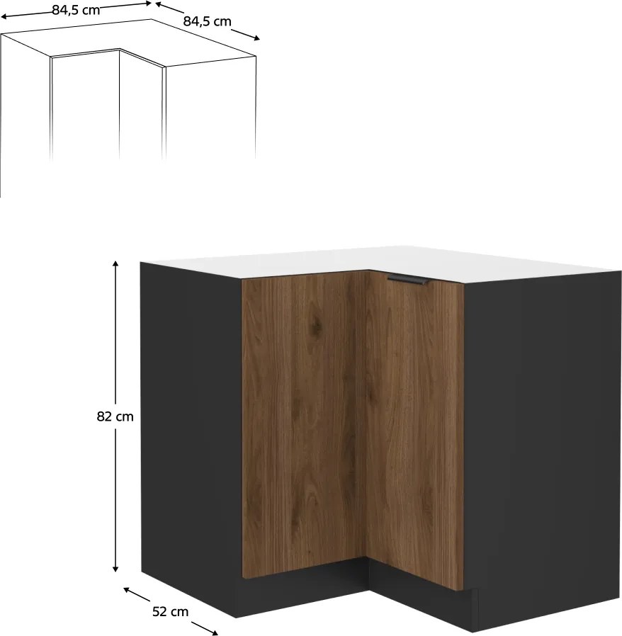 Alsó sarokszekrény, okapi dió/fekete, MENZO 90x90 DN 2F BB