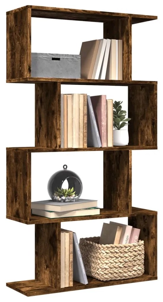 4 szintes füstös tölgy fa elválasztó könyvespolc 70x24x129 cm