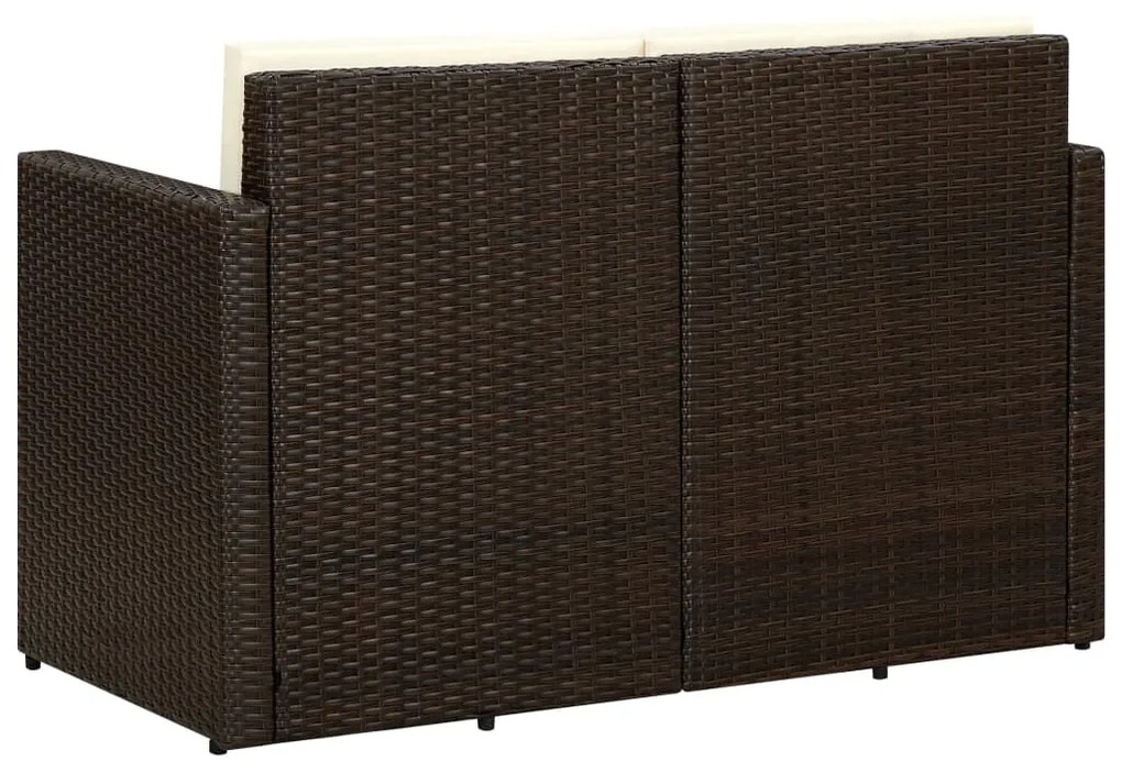 Barna kétszemélyes polyrattan kerti kanapé párnákkal