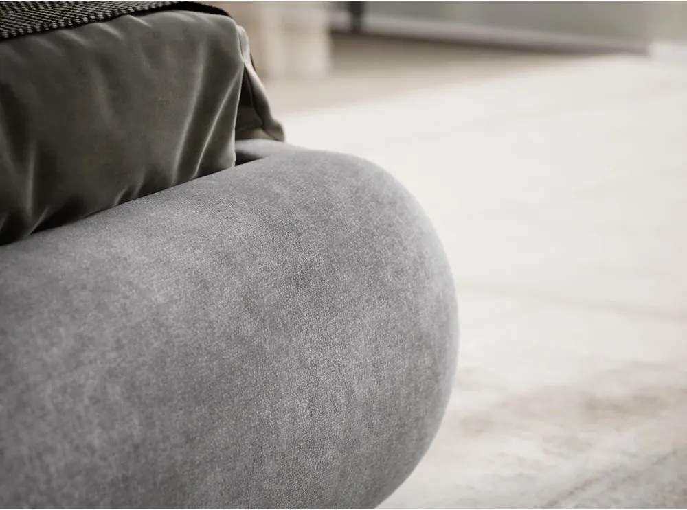 Szürke kárpitozott ágyneműtartós franciaágy ágyráccsal 180x200 cm Maumere – Maison de Rêve