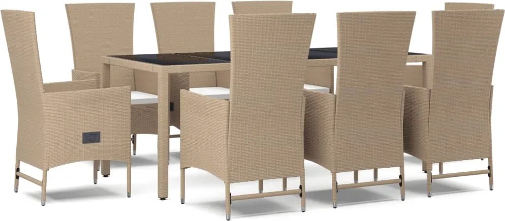 vidaXL 9 részes bézs polyrattan kerti étkezőgarnitúra párnákkal