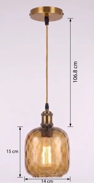 BRILAGI - LED kábeles csillár RETRO GLASS 1xE27/60W/230V átm.14cm arany/füstös barna
