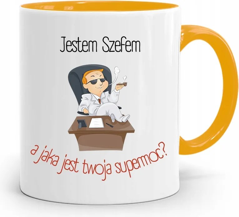 Sárga Bögre Ajándék Főnöknek Én Vagyok A Főnök, fényképes nyomattal