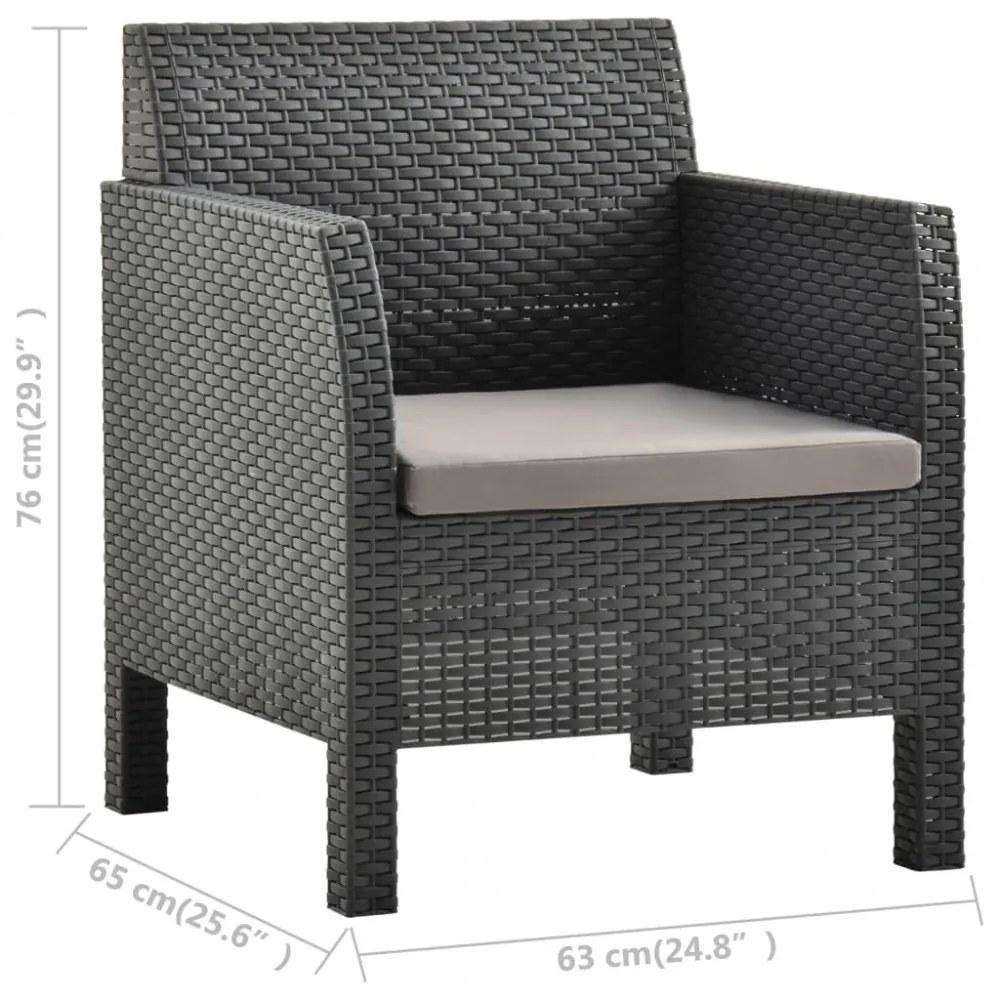 antracitszürke rattan kerti szék párnával 63 x 65 x 76 cm PP rattan