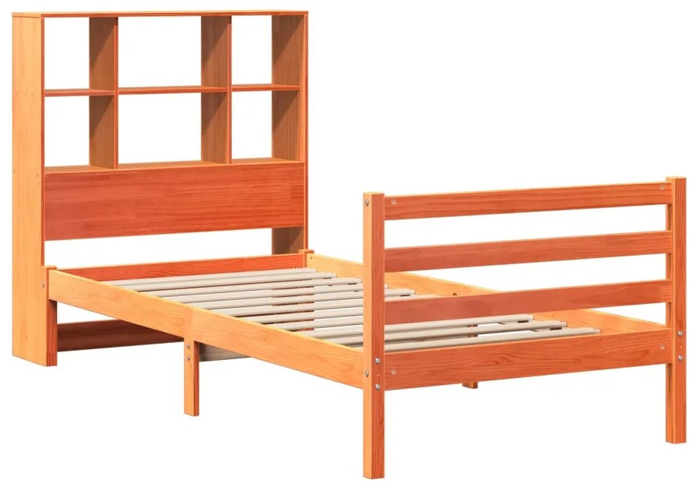 viaszbarna tömör fa könyvespolcos ágy matrac nélkül 90 x 190 cm