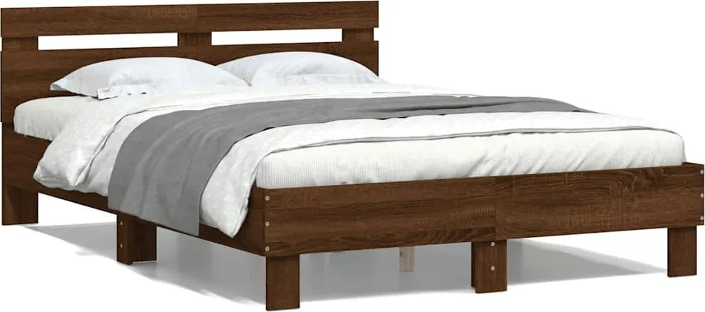vidaXL barna tölgyszínű szerelt fa ágykeret fejtámlával 135 x 190 cm