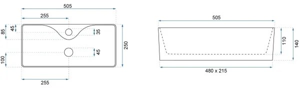 REA-U0699 - mosdó munkalapra MERY 25x50,5 cm kerámia/fényes fehér