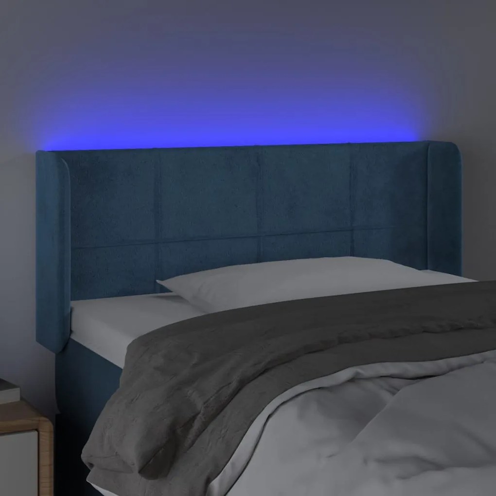 sötétkék bársony LED-es fejtámla 93 x 16 x 78/88 cm