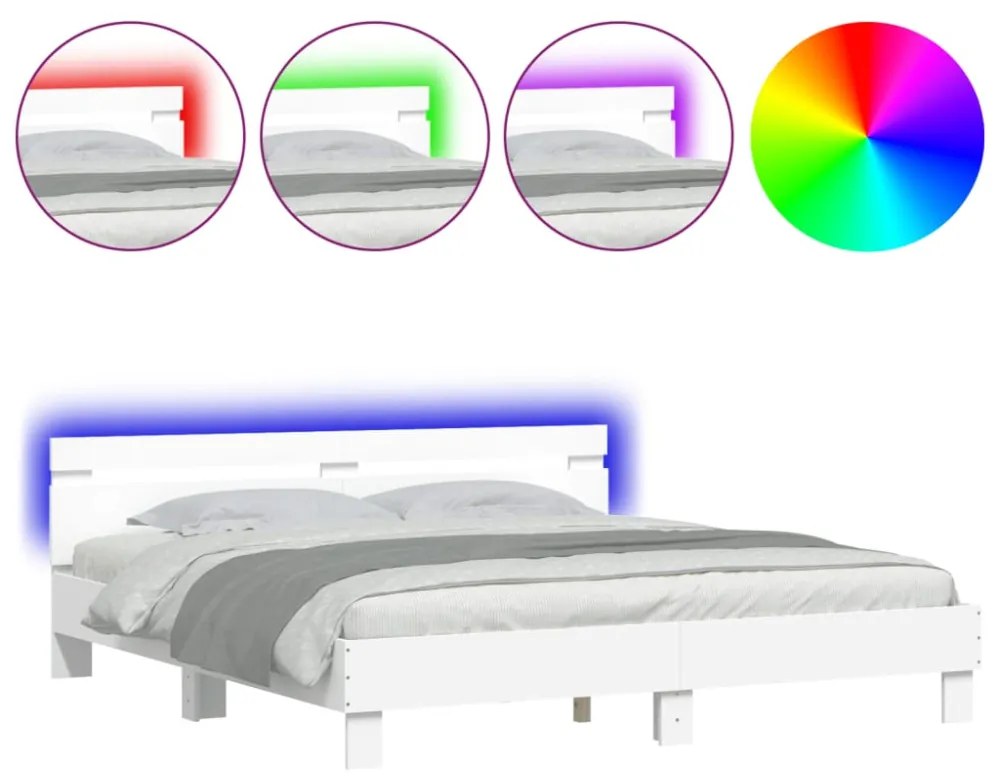 fehér ágykeret fejtámlával és LED-del 200 x 200 cm