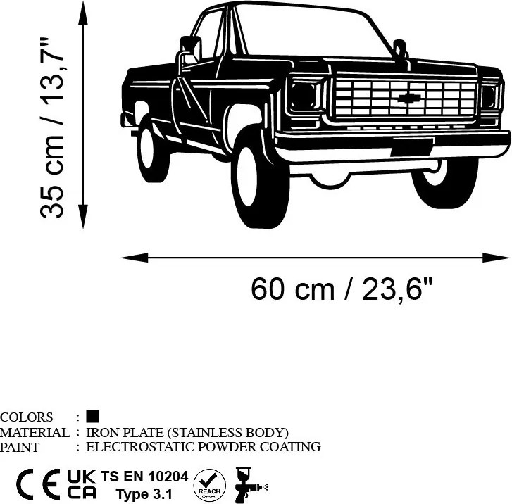 Chevy fém fali dekoráció, 60×35 cm