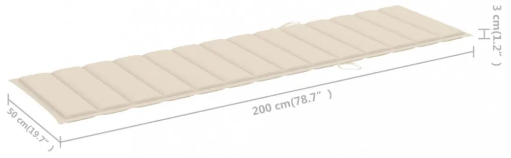 krémszínű oxford szövet napozóágy párna 200 x 50 x 3 cm