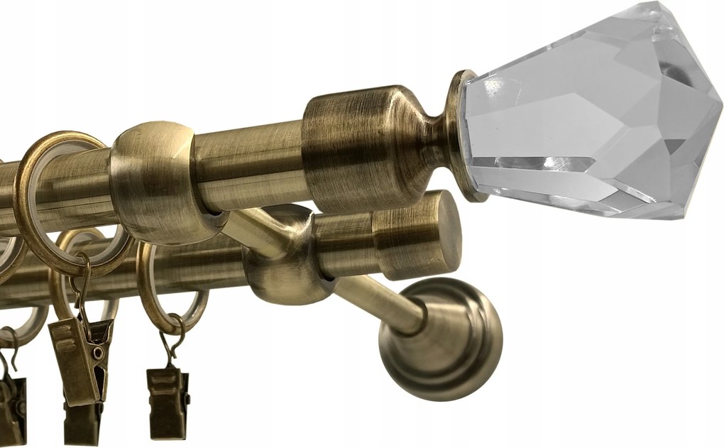 Függönykarnis, fém, fi16+16 fox, Antik Arany, 200cm, galvanizált