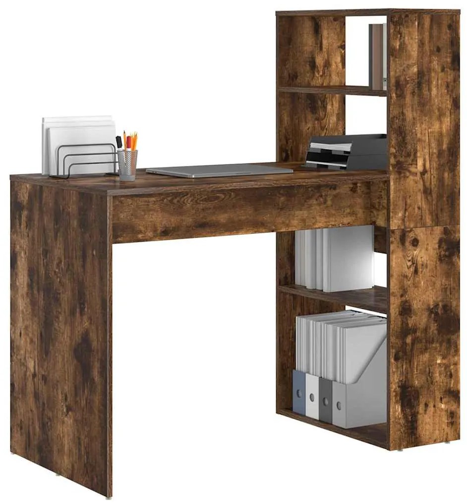 Asztal polcokkal Füstölt tölgy 113 x 54 x 120 cm Faanyag