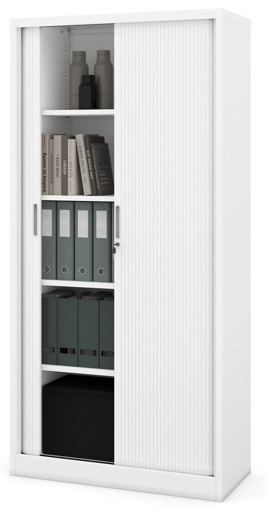 Fém szekrény harmonika ajtókkal DAMIAN, 900 x 1850 x 450 mm, fehér