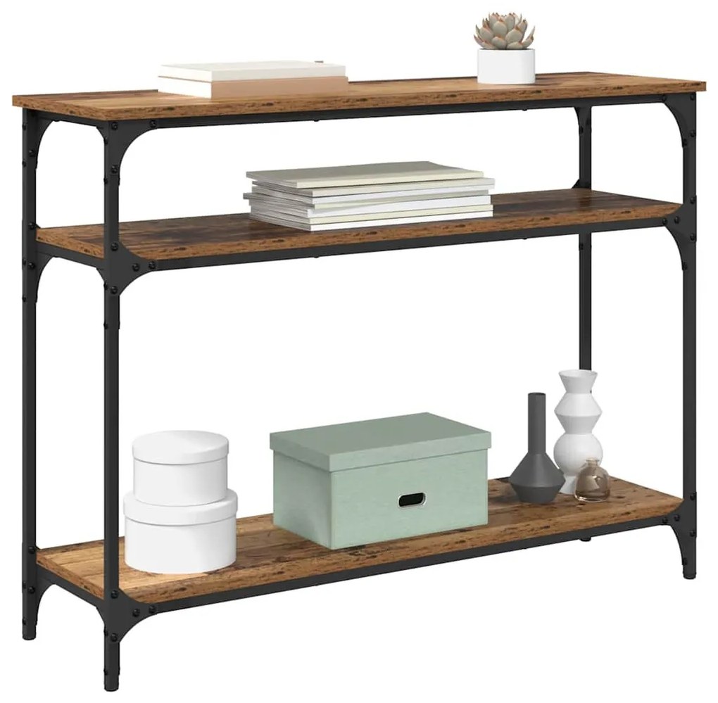 vidaXL Konzolasztal polcokkal Öreg fa 100 x 29 x 75 cm Faanyag