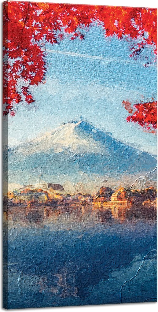 Vászonkép Színes levelek Város Hegy Víz 40x80 cm