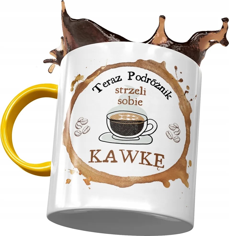 Sárga Bögre Az Utazónak Most Lőnek Kávét Nyomtatott Fotóval