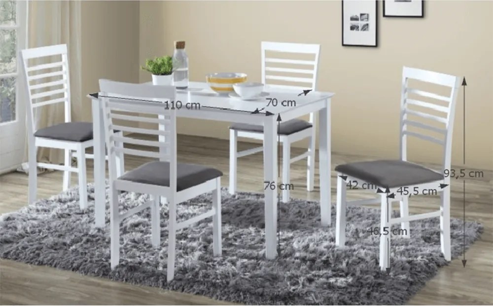 Étkezőgarnitúra, MDF fehér/szürke szövet, BRISBO 1+4