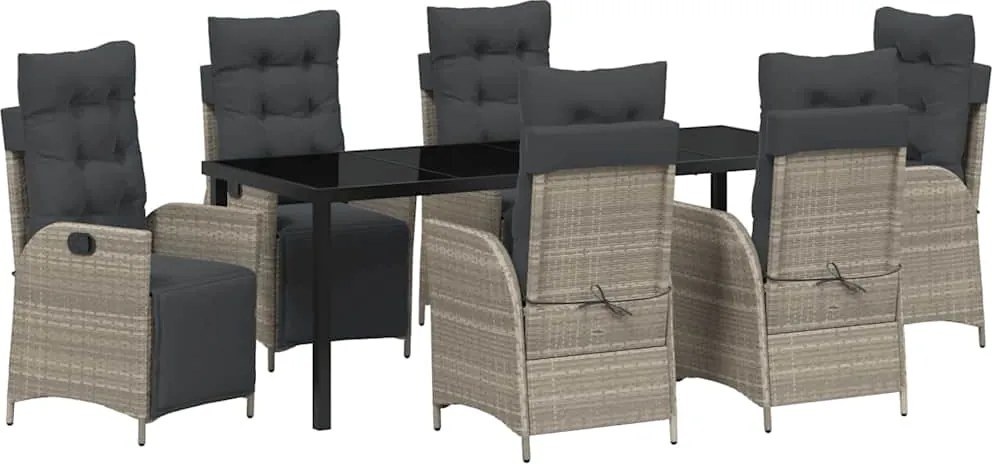 vidaXL Kert étkező szett párnával 7 pcs Világosszürke polirattan