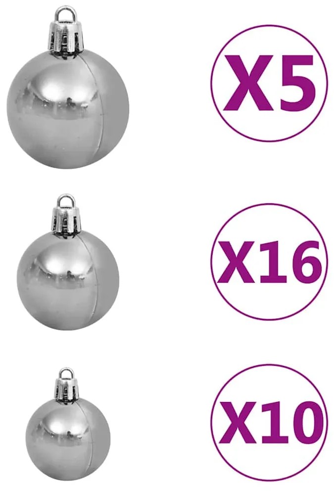 csuklópántos műkarácsonyfa 300 LED-del és gömbökkel 270 cm
