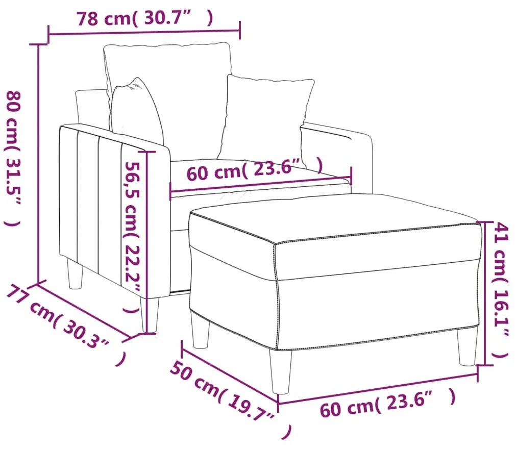 sárga bársony kanapéfotel lábtartóval 60 cm