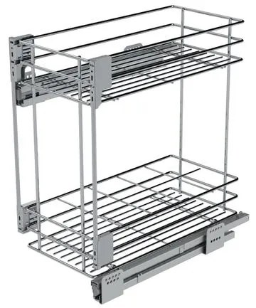 Konyhai fémrács, 450mm, oldalra szerelhető, króm-fehér, teljes kihúzás, csillapított záródás, rejtett fióksín, 2 kosár SIGE, Green Line 004