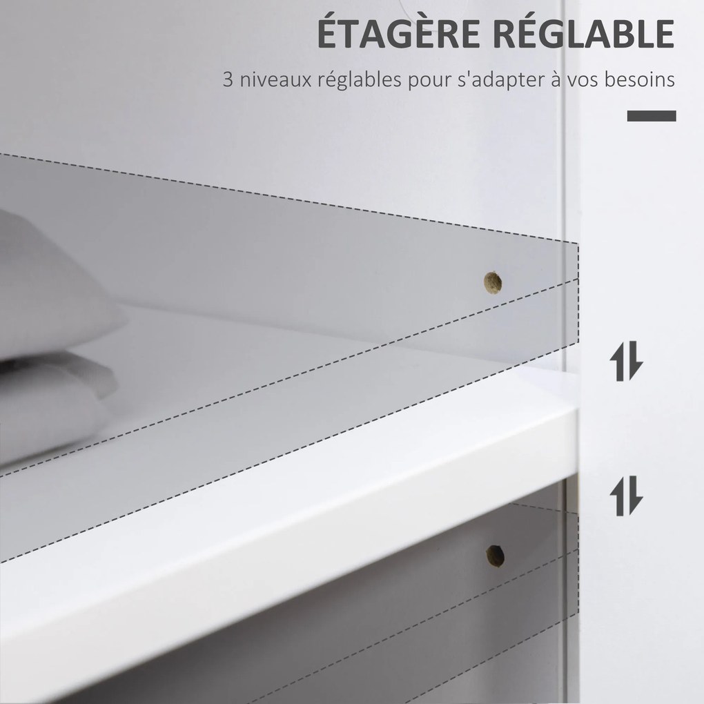 HOMCOM Buffetszekrény a nappaliba és konyhába, 2 ajtós, állítható polcmagasságú, 2 fiókos, 100 x 40 x 85 cm, fehér és fa hatású | Aosom