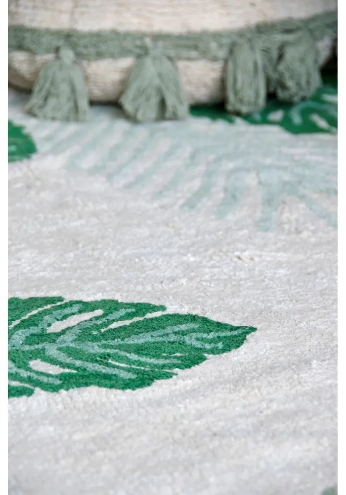 Zöld-krémszínű mosható kézi szövésű pamut gyerek szőnyeg 140x200 cm Tropical Green – Lorena Canals