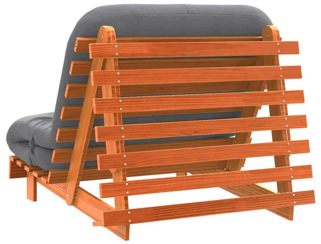 viaszbarna tömör fenyőfa futon kanapéágy matraccal 100x206x11cm