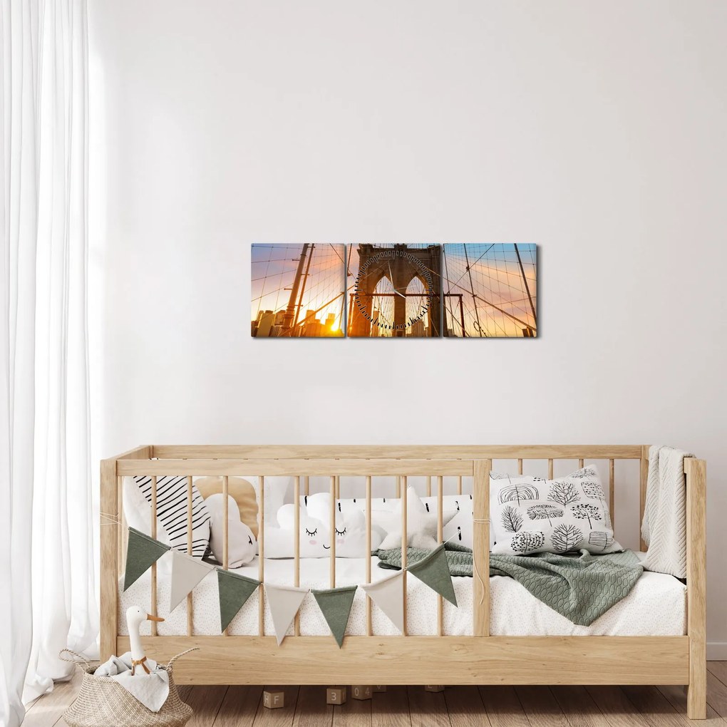 Kép - Brooklyn, híd, Manhattan, New York (órával) (90x30 cm)