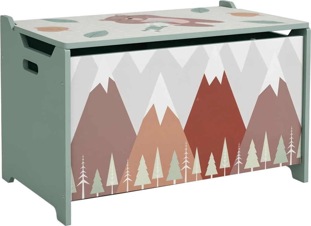 ZONEKIZ Tárolódoboz tárolóhellyel, Játékdoboz biztonsági zsanérral, Játék láda aranyos állatminta dizájnnal, Fogantyúval, Játék tárolás gyermekek szob