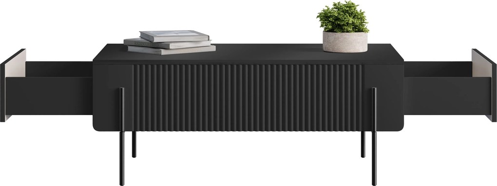 Malmi dohányzóasztal 100 cm fiókos - matt fekete / fekete lábak