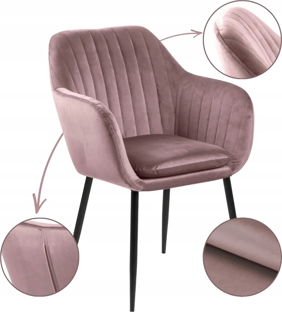 Nappali Étkezőszék Halvány Rózsaszín kárpitozott karfával